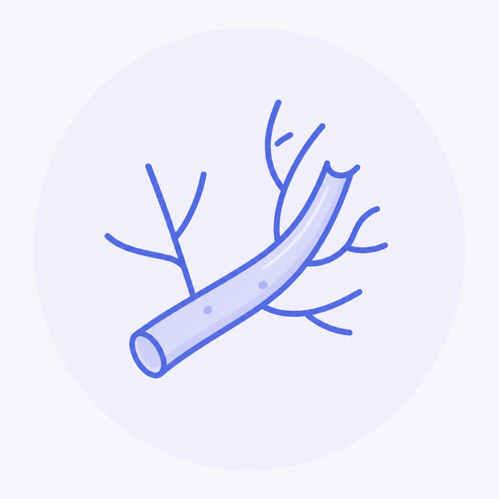 Illustratie van een angiogeneseremmer die de vorming van nieuwe bloedvaten naar een tumor afremt tijdens kankerbehandeling.