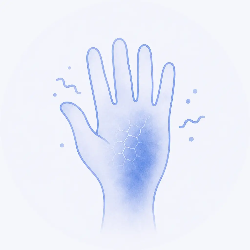 Illustratie van hand- en voetklachten tijdens chemotherapie met pijnlijke en gevoelige huid.