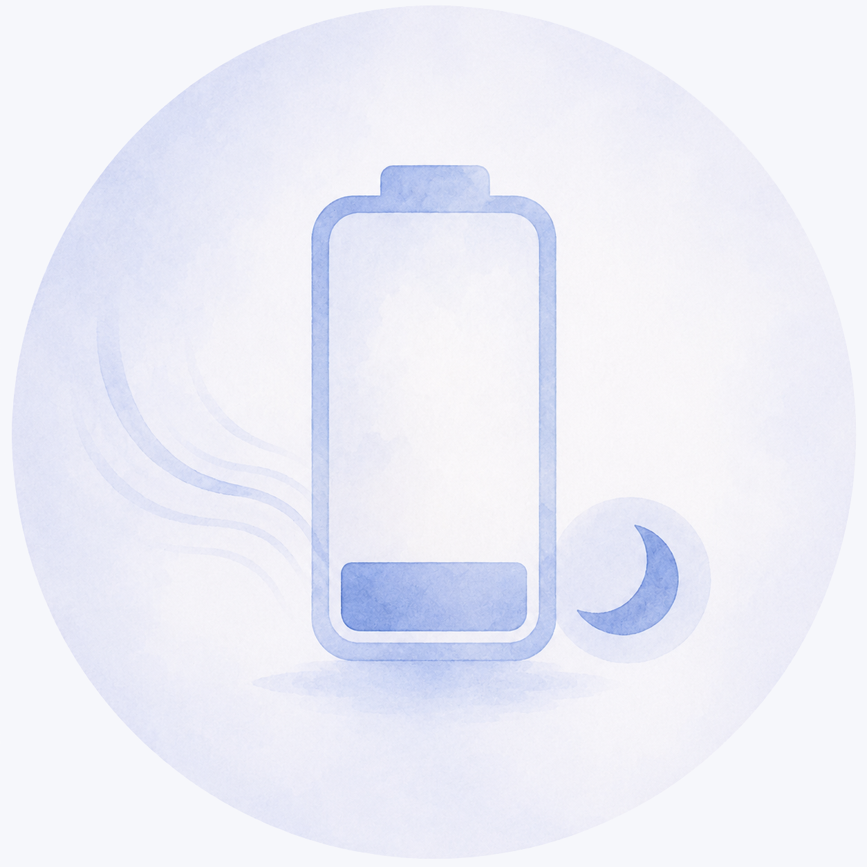 Illustratie van vermoeidheid als veelvoorkomende bijwerking van chemotherapie, weergegeven met een lege batterij en maansymbool.